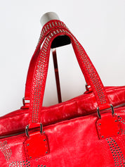 Francesco Biasia 2000s Red Studded Leather Bowling Bag