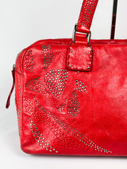 Francesco Biasia 2000s Red Studded Leather Bowling Bag