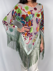 Aris. A 2000s Floral Velvet Burnout Fringe Poncho - OS