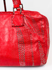 Francesco Biasia 2000s Red Studded Leather Bowling Bag