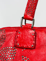 Francesco Biasia 2000s Red Studded Leather Bowling Bag