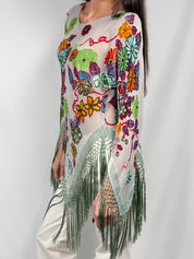 Aris. A 2000s Floral Velvet Burnout Fringe Poncho - OS