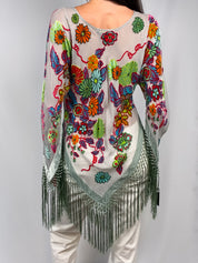 Aris. A 2000s Floral Velvet Burnout Fringe Poncho - OS