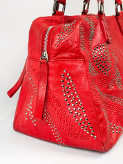 Francesco Biasia 2000s Red Studded Leather Bowling Bag