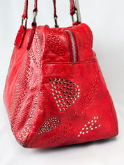 Francesco Biasia 2000s Red Studded Leather Bowling Bag