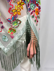 Aris. A 2000s Floral Velvet Burnout Fringe Poncho - OS