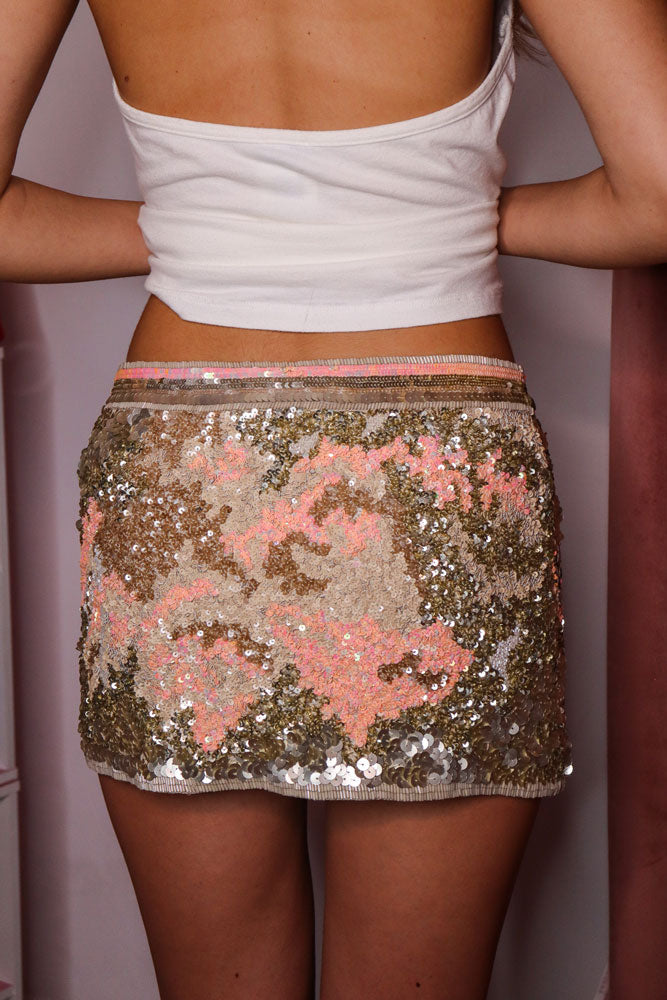 AllSaints Pink & White Sequin Mini Skirt