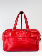 Francesco Biasia 2000s Red Studded Leather Bowling Bag