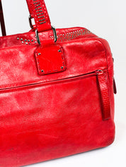 Francesco Biasia 2000s Red Studded Leather Bowling Bag