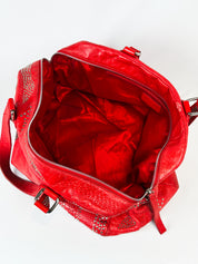 Francesco Biasia 2000s Red Studded Leather Bowling Bag