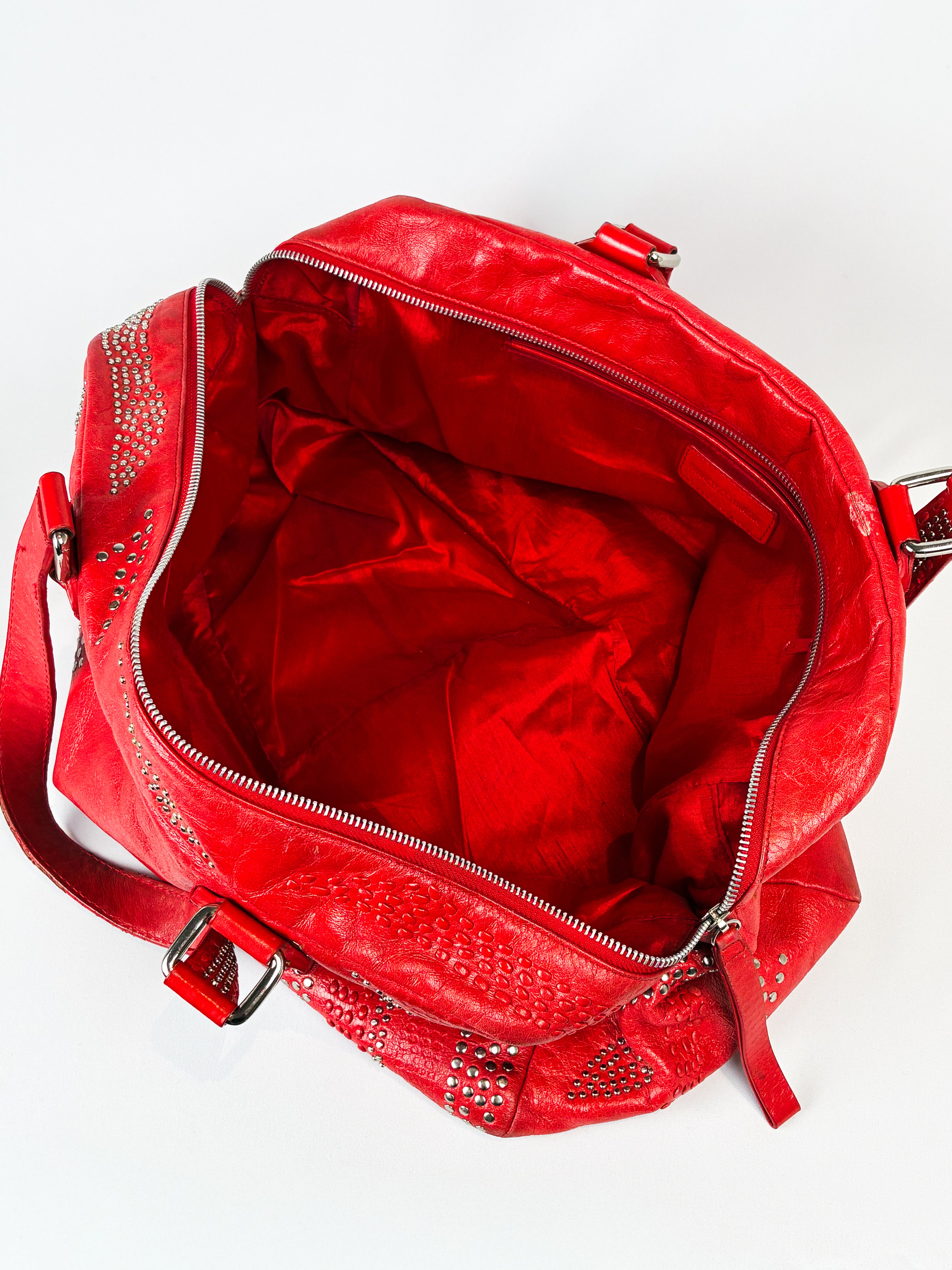 Francesco Biasia 2000s Red Studded Leather Bowling Bag