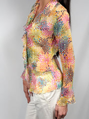 2000s Multicolor Floral Chiffon Ruffle Blouse - S/M