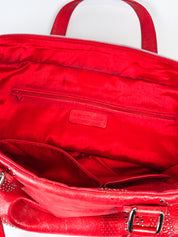Francesco Biasia 2000s Red Studded Leather Bowling Bag