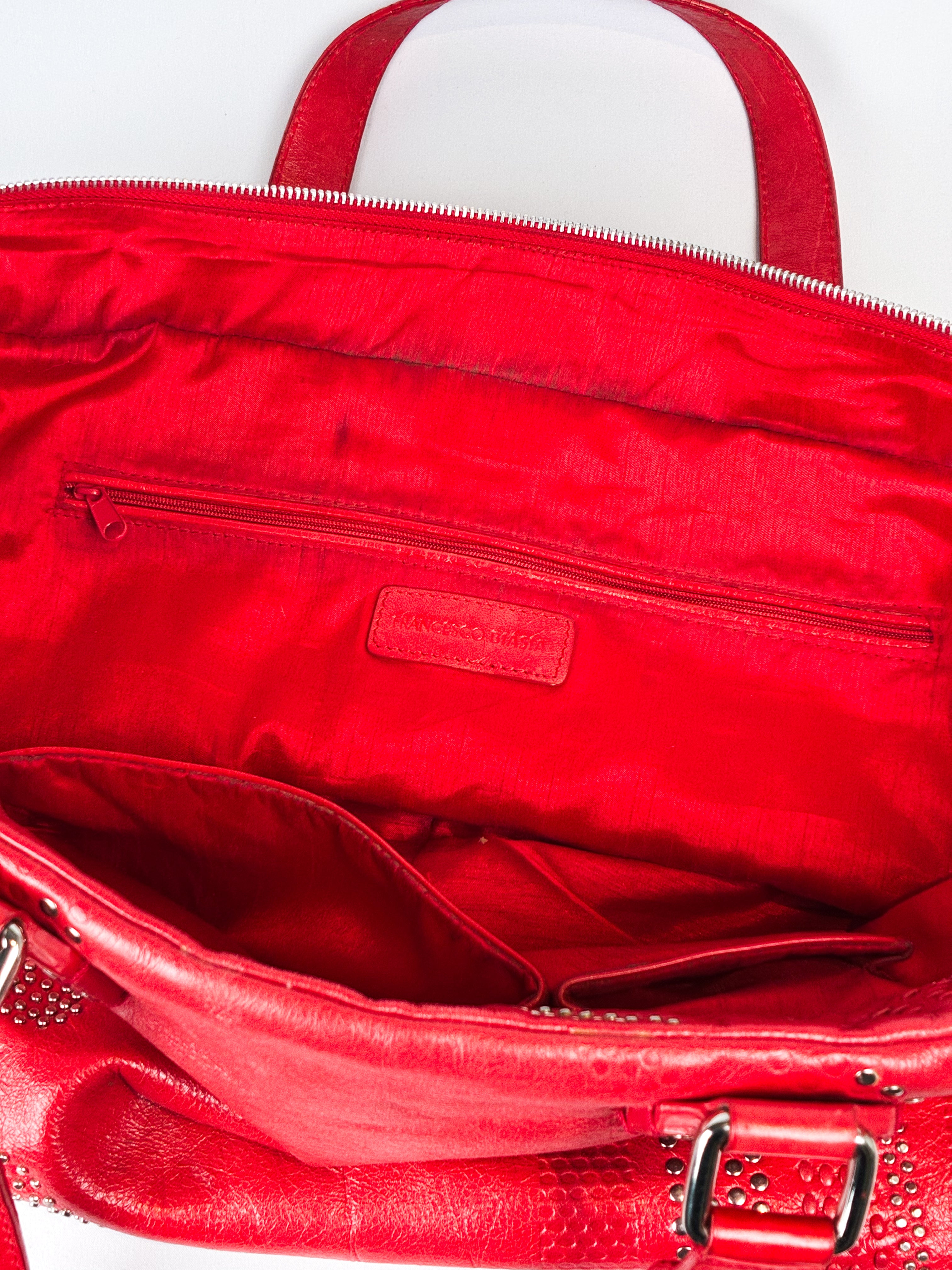 Francesco Biasia 2000s Red Studded Leather Bowling Bag