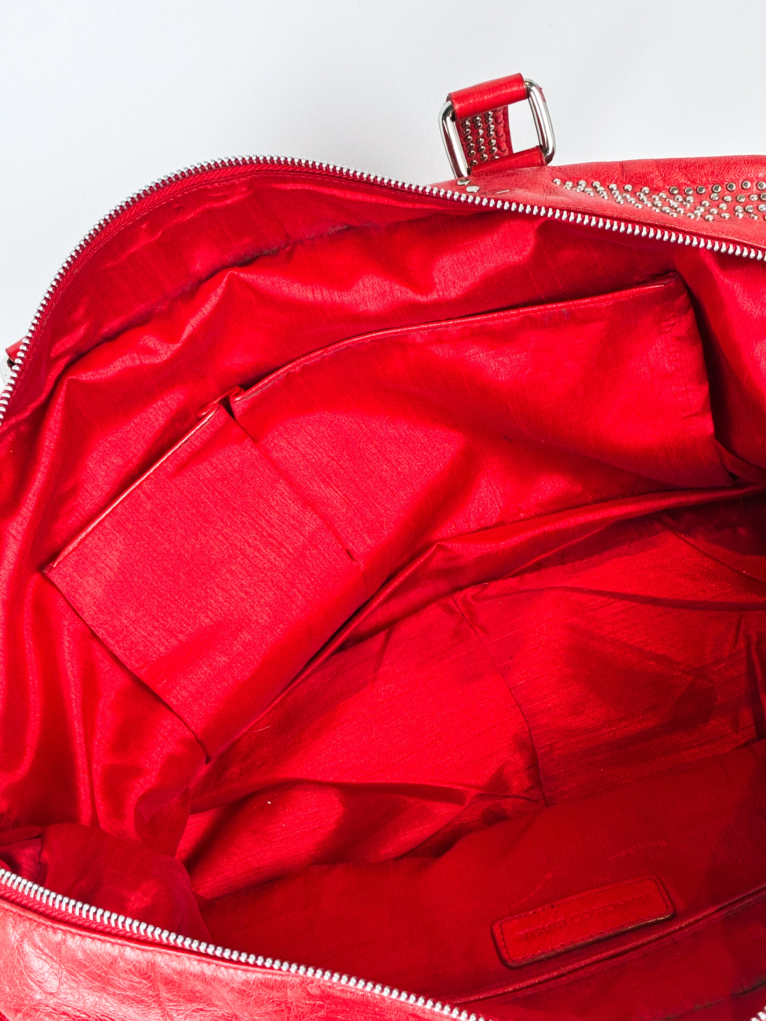 Francesco Biasia 2000s Red Studded Leather Bowling Bag
