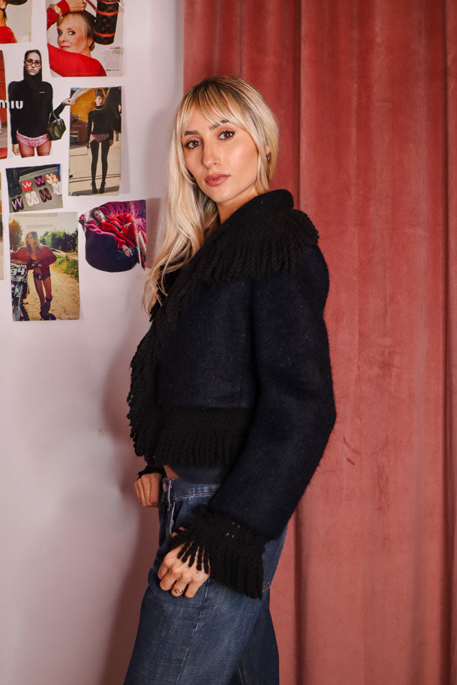 Moschino Black Mohair Fringe Jacket