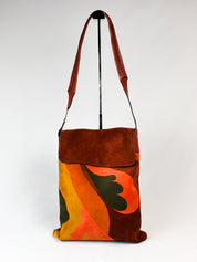 Alberta Ferretti 2000s Rust Suede Psychedelic Swirl Shoulder Bag