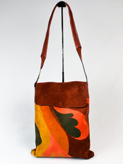 Alberta Ferretti 2000s Rust Suede Psychedelic Swirl Shoulder Bag