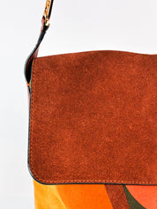 Alberta Ferretti 2000s Rust Suede Psychedelic Swirl Shoulder Bag