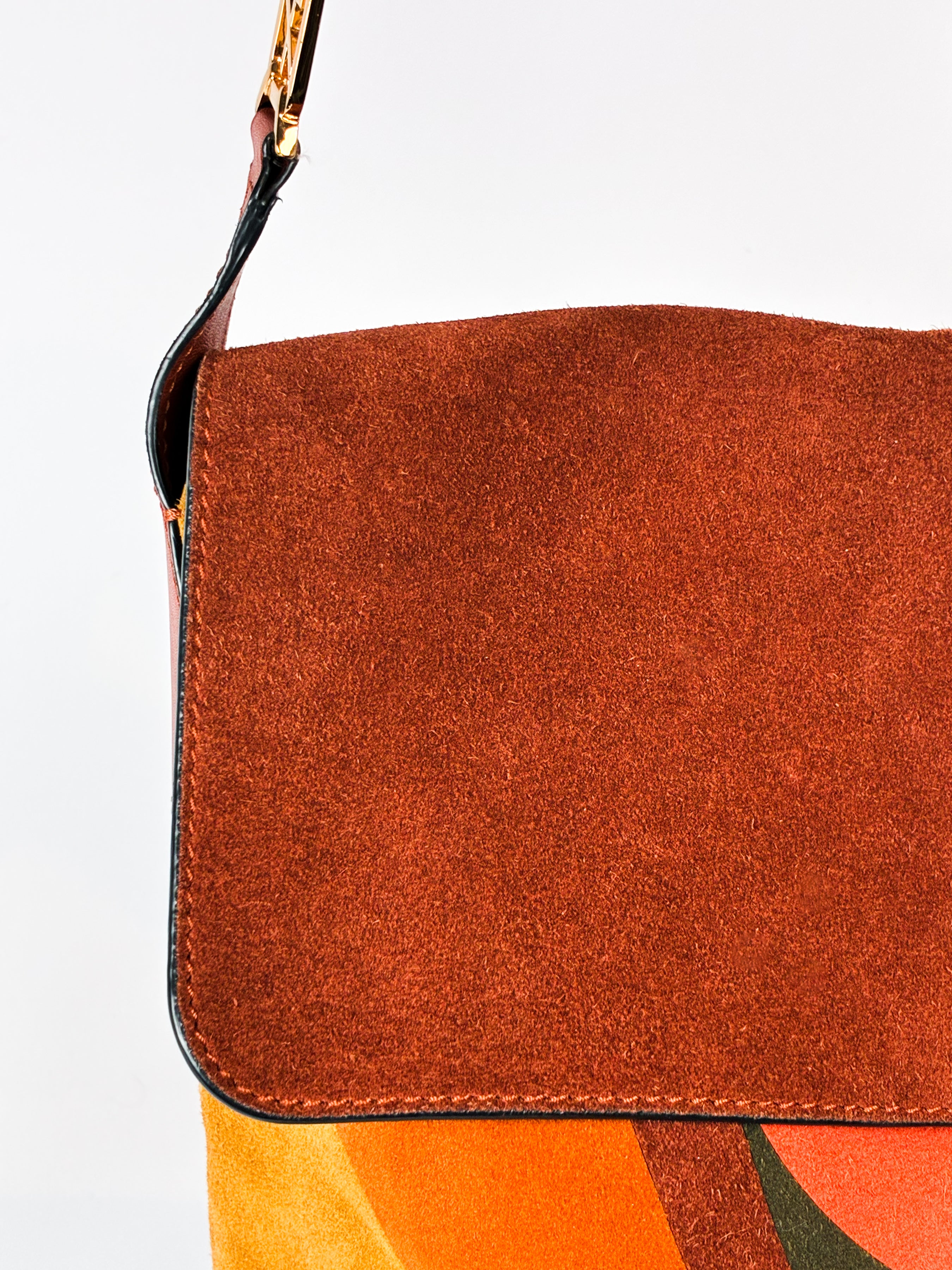 Alberta Ferretti 2000s Rust Suede Psychedelic Swirl Shoulder Bag