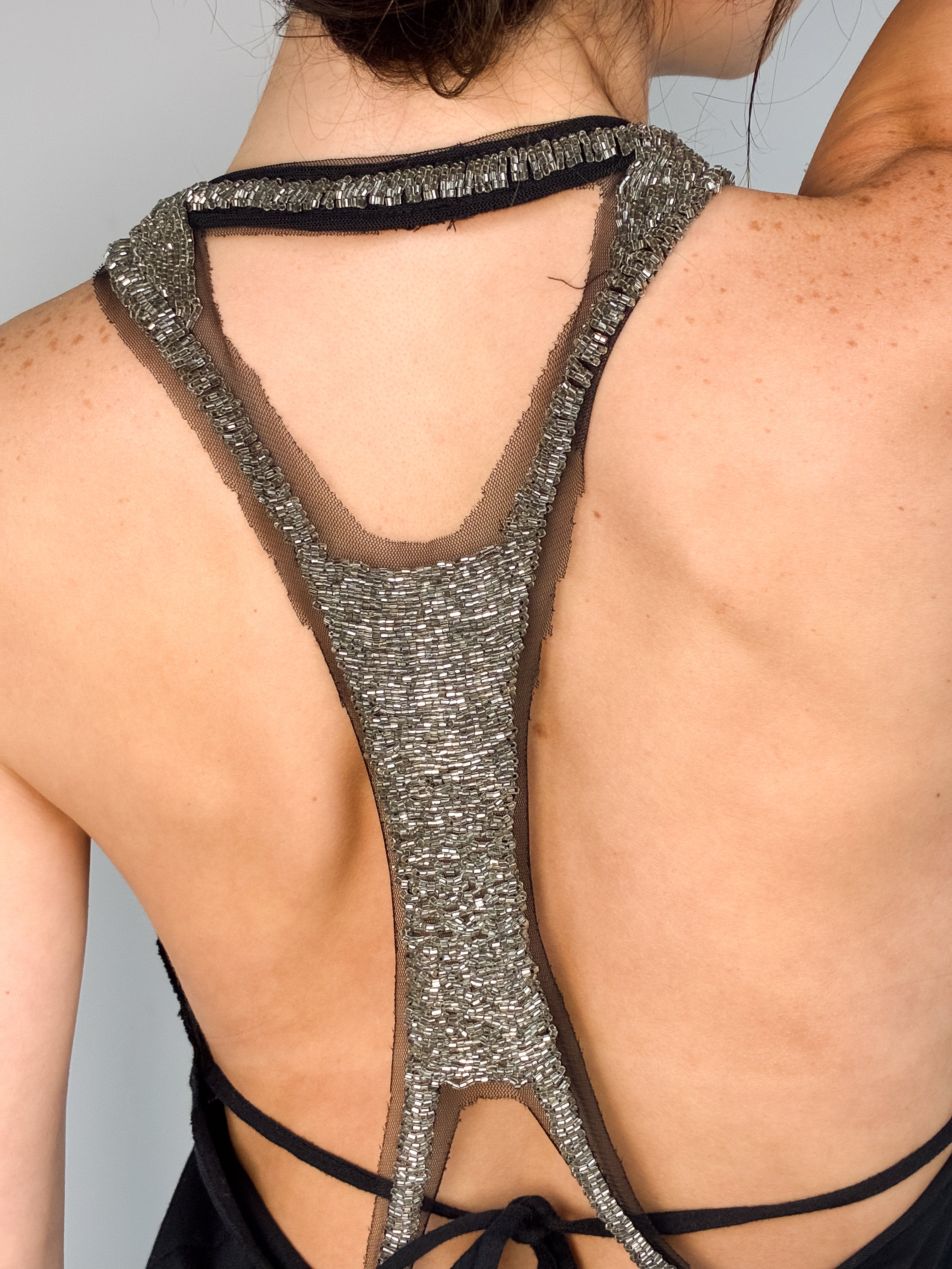 Fornarina 2000s Black Beaded Racerback Tank - S/M