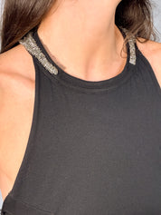 Fornarina 2000s Black Beaded Racerback Tank - S/M