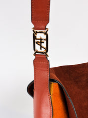 Alberta Ferretti 2000s Rust Suede Psychedelic Swirl Shoulder Bag