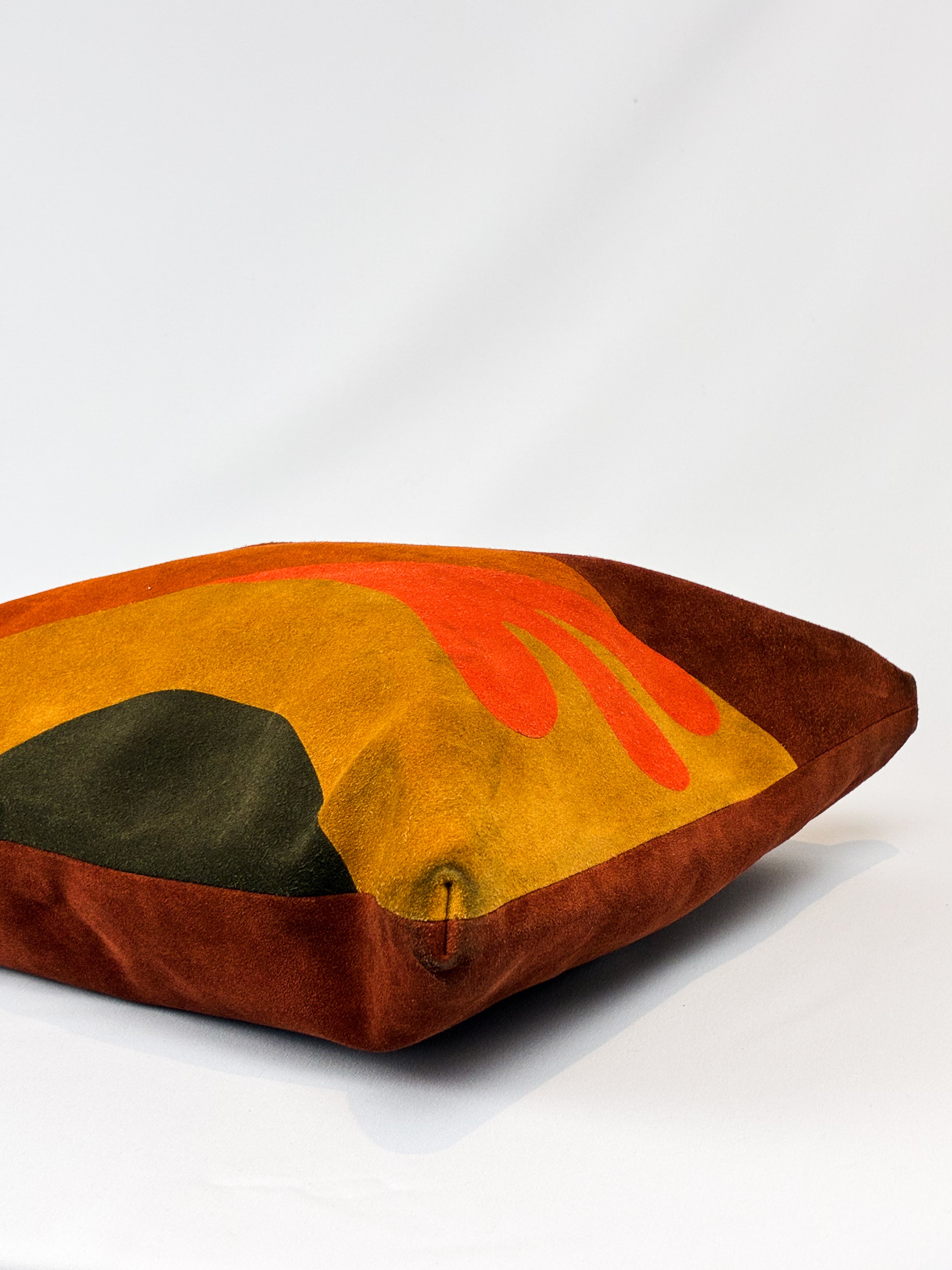 Alberta Ferretti 2000s Rust Suede Psychedelic Swirl Shoulder Bag