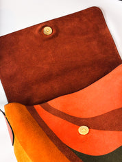 Alberta Ferretti 2000s Rust Suede Psychedelic Swirl Shoulder Bag
