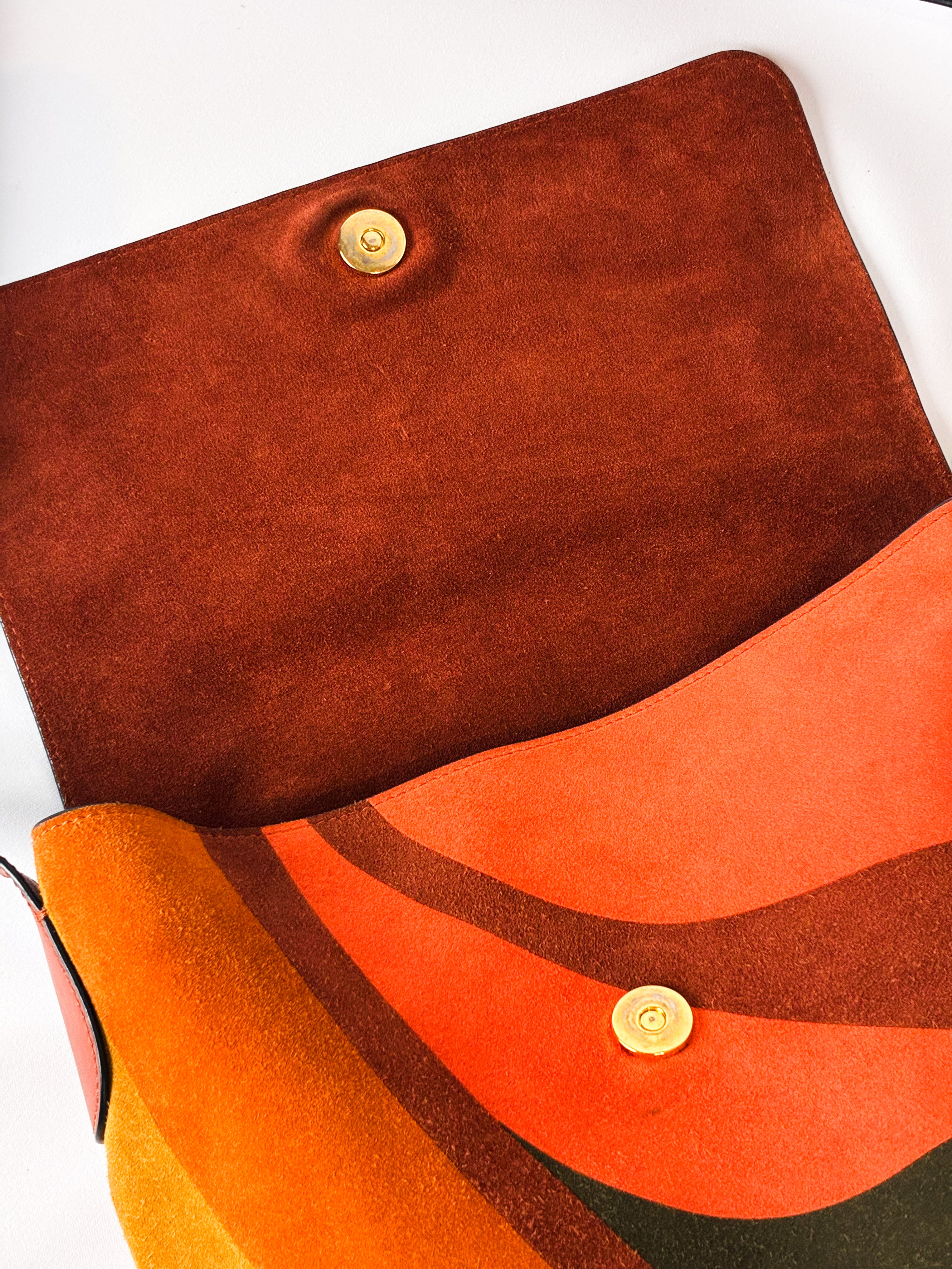 Alberta Ferretti 2000s Rust Suede Psychedelic Swirl Shoulder Bag