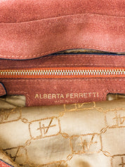Alberta Ferretti 2000s Rust Suede Psychedelic Swirl Shoulder Bag