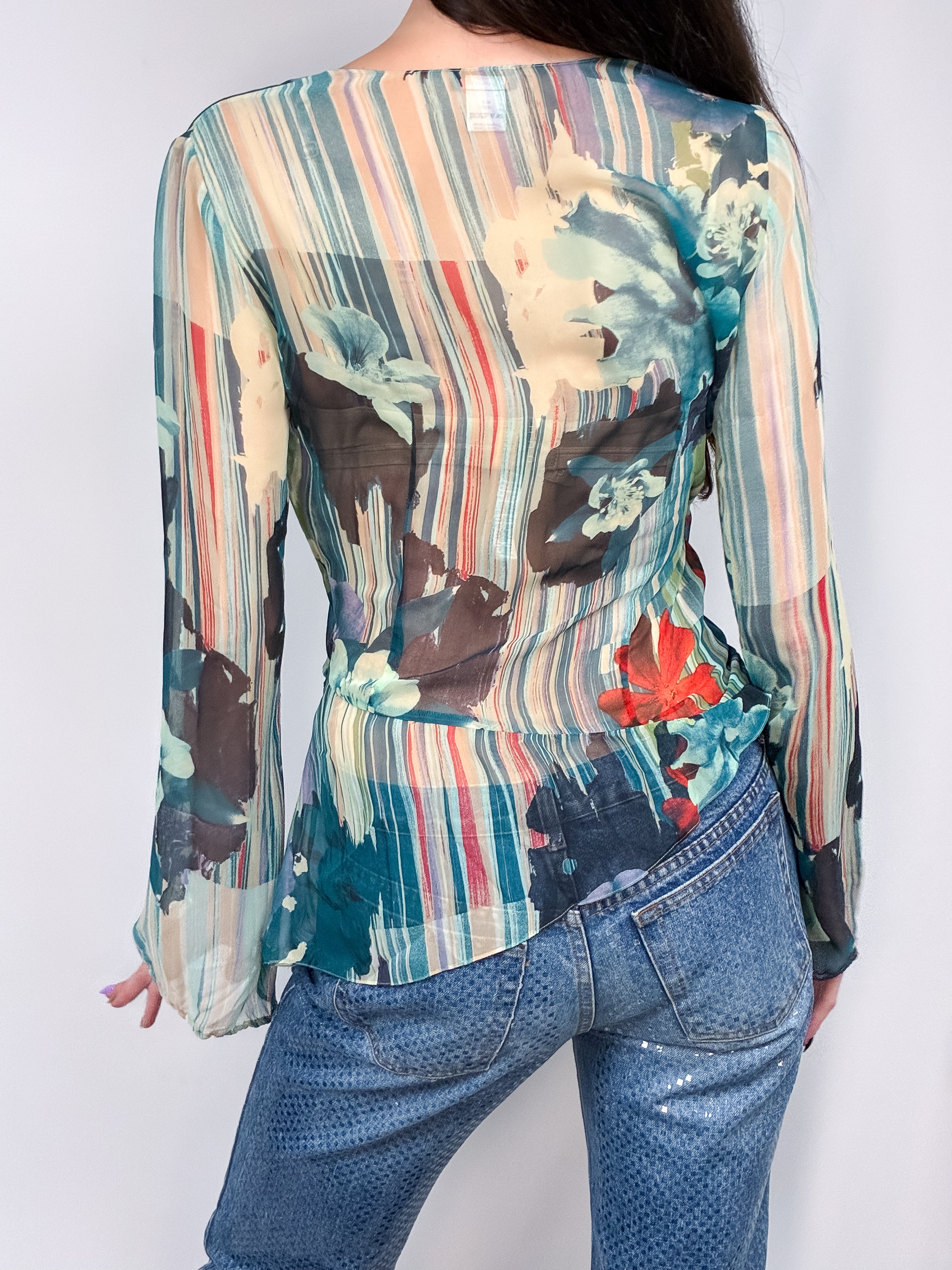 Bazar de Christian Lacroix 2000s Watercolor Floral Silk Wrap Top - S/M