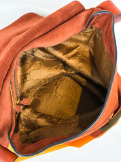 Alberta Ferretti 2000s Rust Suede Psychedelic Swirl Shoulder Bag