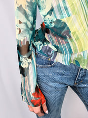Bazar de Christian Lacroix 2000s Watercolor Floral Silk Wrap Top - S/M