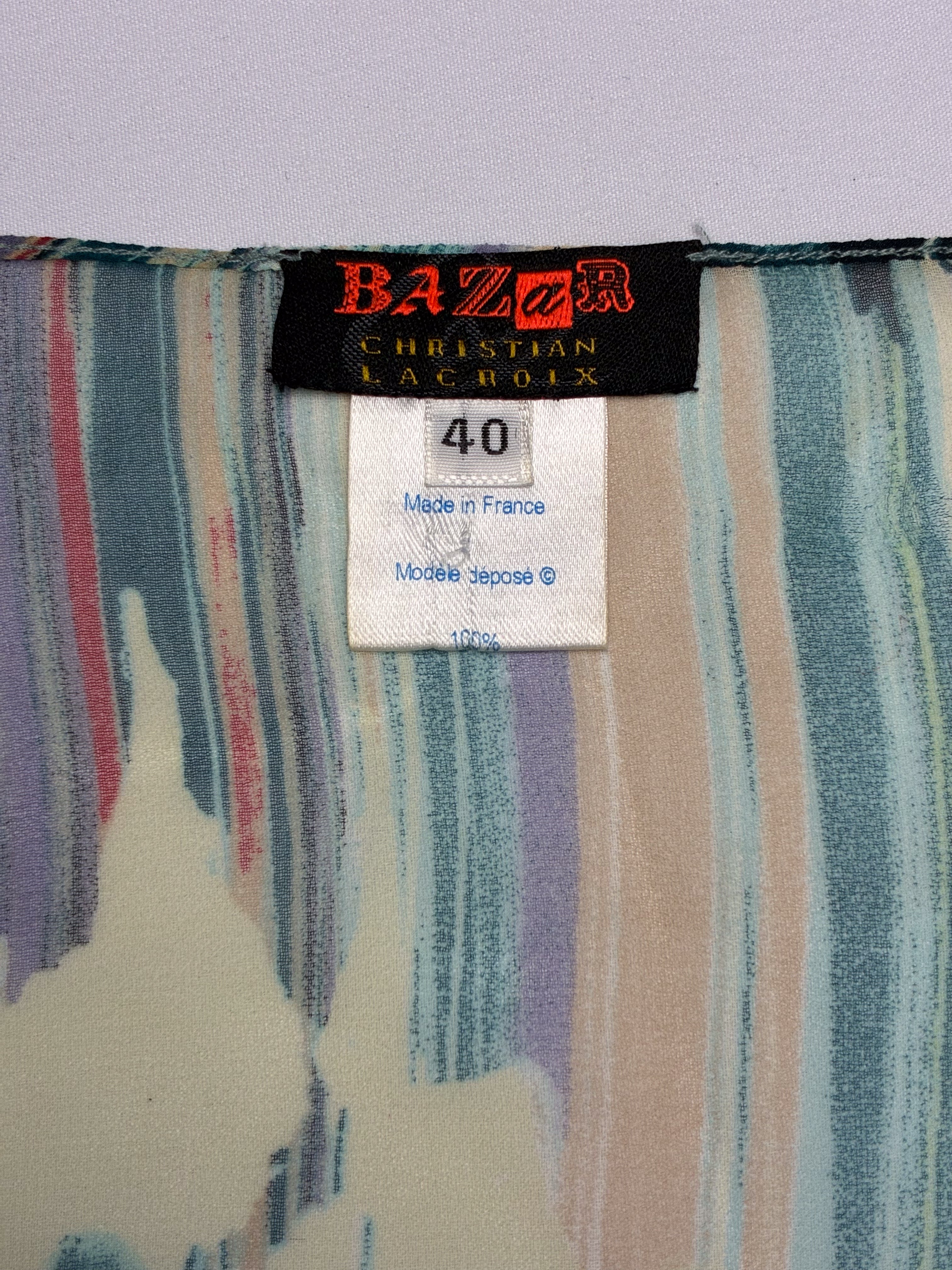 Bazar de Christian Lacroix 2000s Watercolor Floral Silk Wrap Top - S/M