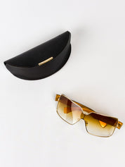 Gianfranco Ferré 2000s Gold Shield Sunglasses with Amber Gradient Lens