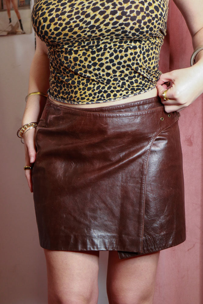 Brown Leather Mini Skirt