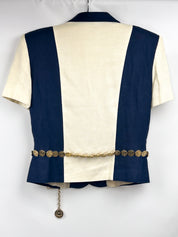 Moschino Cheap and Chic 1990s Navy & Cream Color-Block Blazer with Coin Belt - S/M