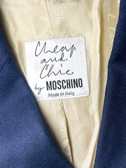 Moschino Cheap and Chic 1990s Navy & Cream Color-Block Blazer with Coin Belt - S/M