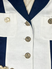 Moschino Cheap and Chic 1990s Navy & Cream Color-Block Blazer with Coin Belt - S/M