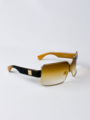 Gianfranco Ferré 2000s Gold Shield Sunglasses with Amber Gradient Lens