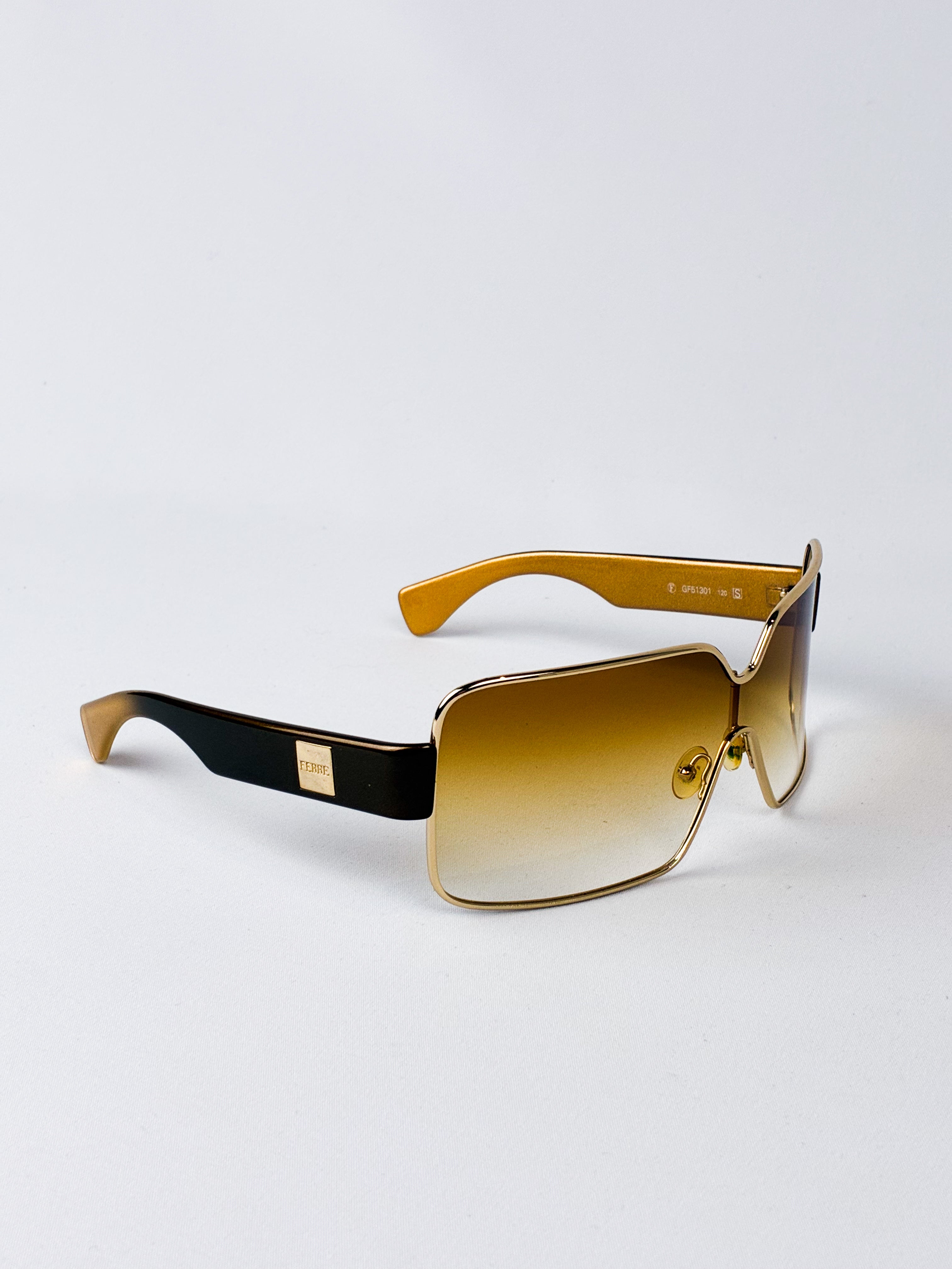 Gianfranco Ferré 2000s Gold Shield Sunglasses with Amber Gradient Lens