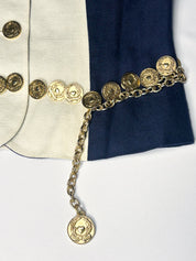Moschino Cheap and Chic 1990s Navy & Cream Color-Block Blazer with Coin Belt - S/M