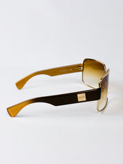 Gianfranco Ferré 2000s Gold Shield Sunglasses with Amber Gradient Lens