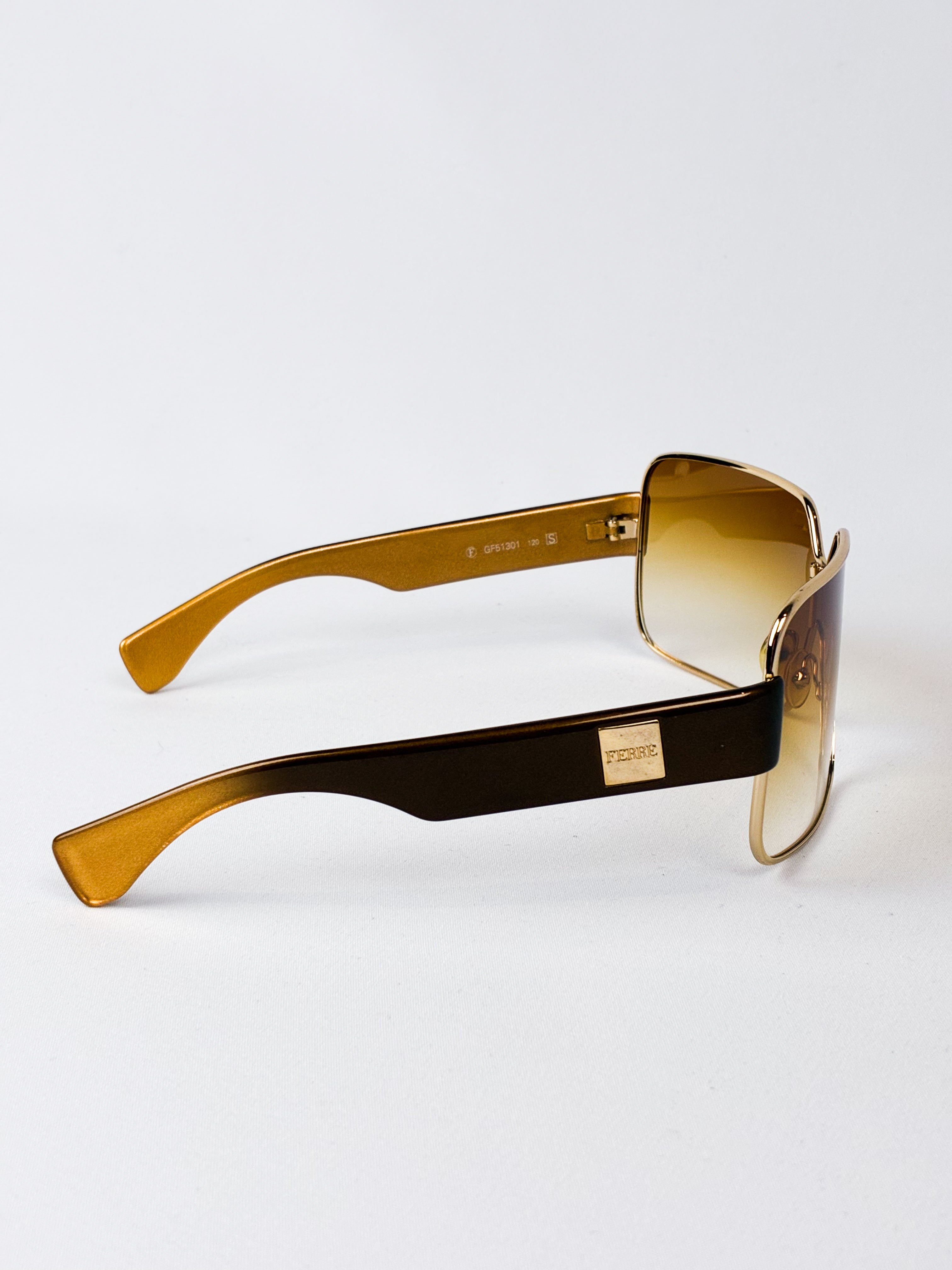 Gianfranco Ferré 2000s Gold Shield Sunglasses with Amber Gradient Lens