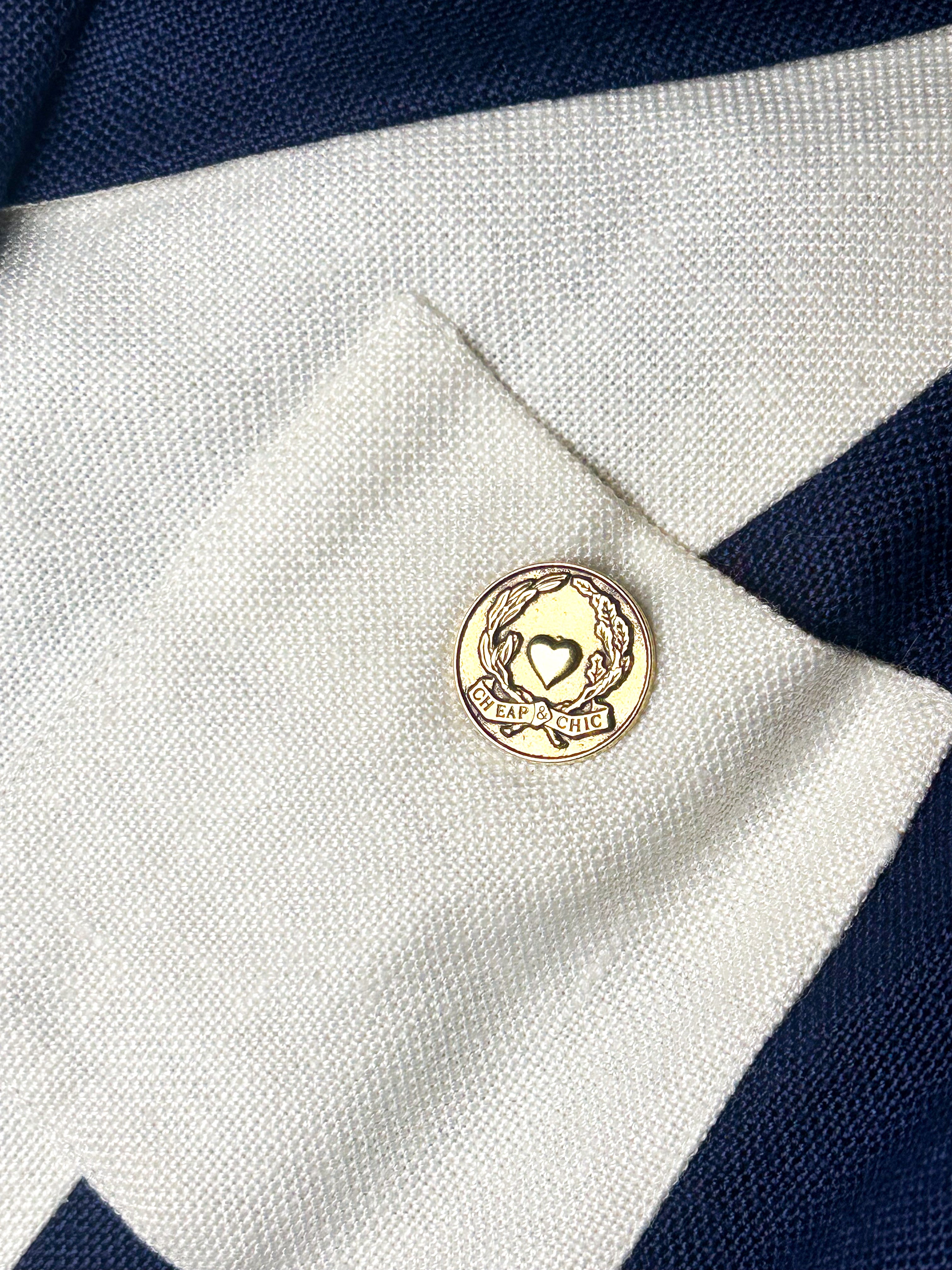 Moschino Cheap and Chic 1990s Navy & Cream Color-Block Blazer with Coin Belt - S/M