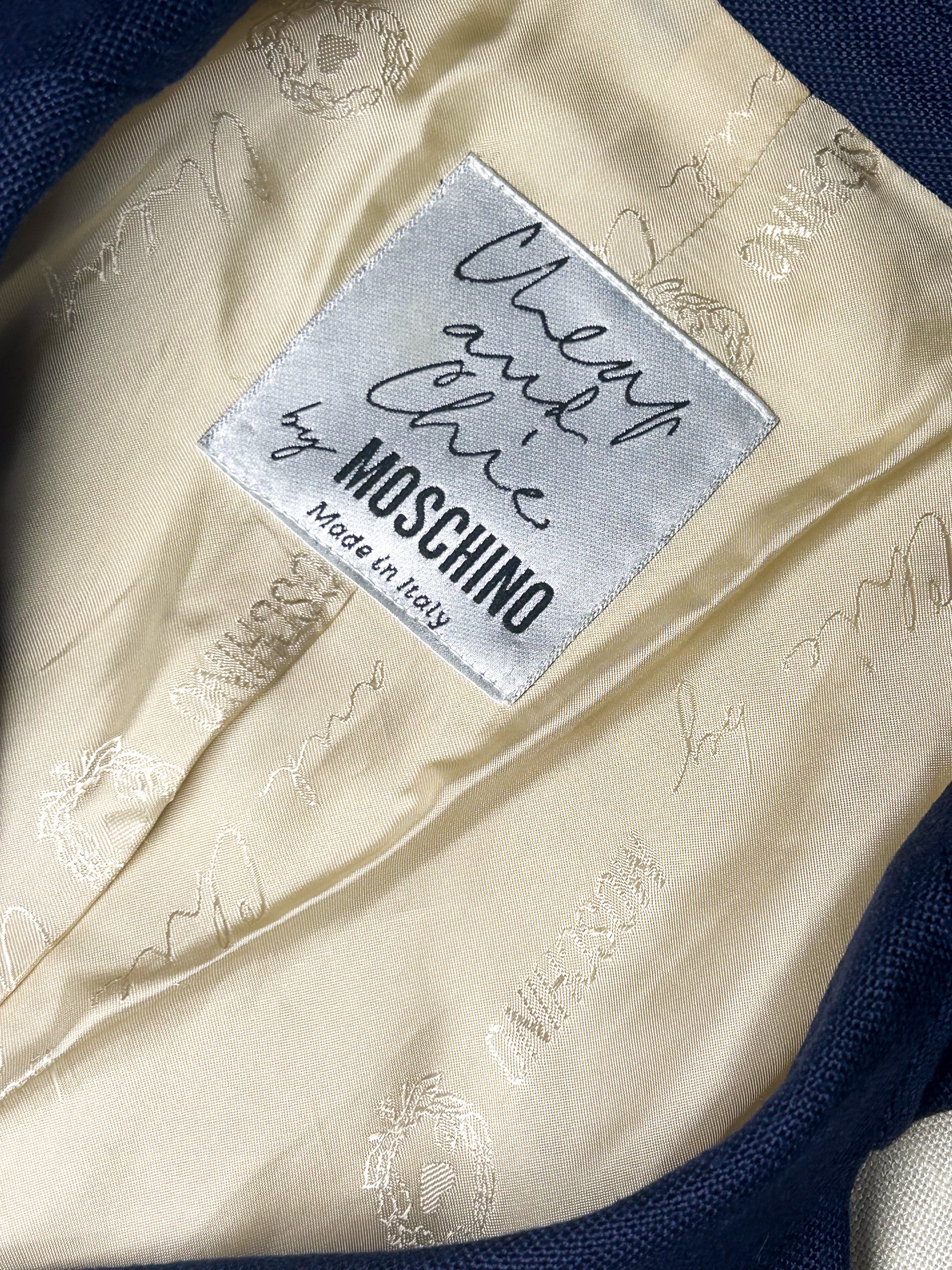 Moschino Cheap and Chic 1990s Navy & Cream Color-Block Blazer with Coin Belt - S/M