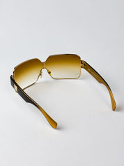 Gianfranco Ferré 2000s Gold Shield Sunglasses with Amber Gradient Lens