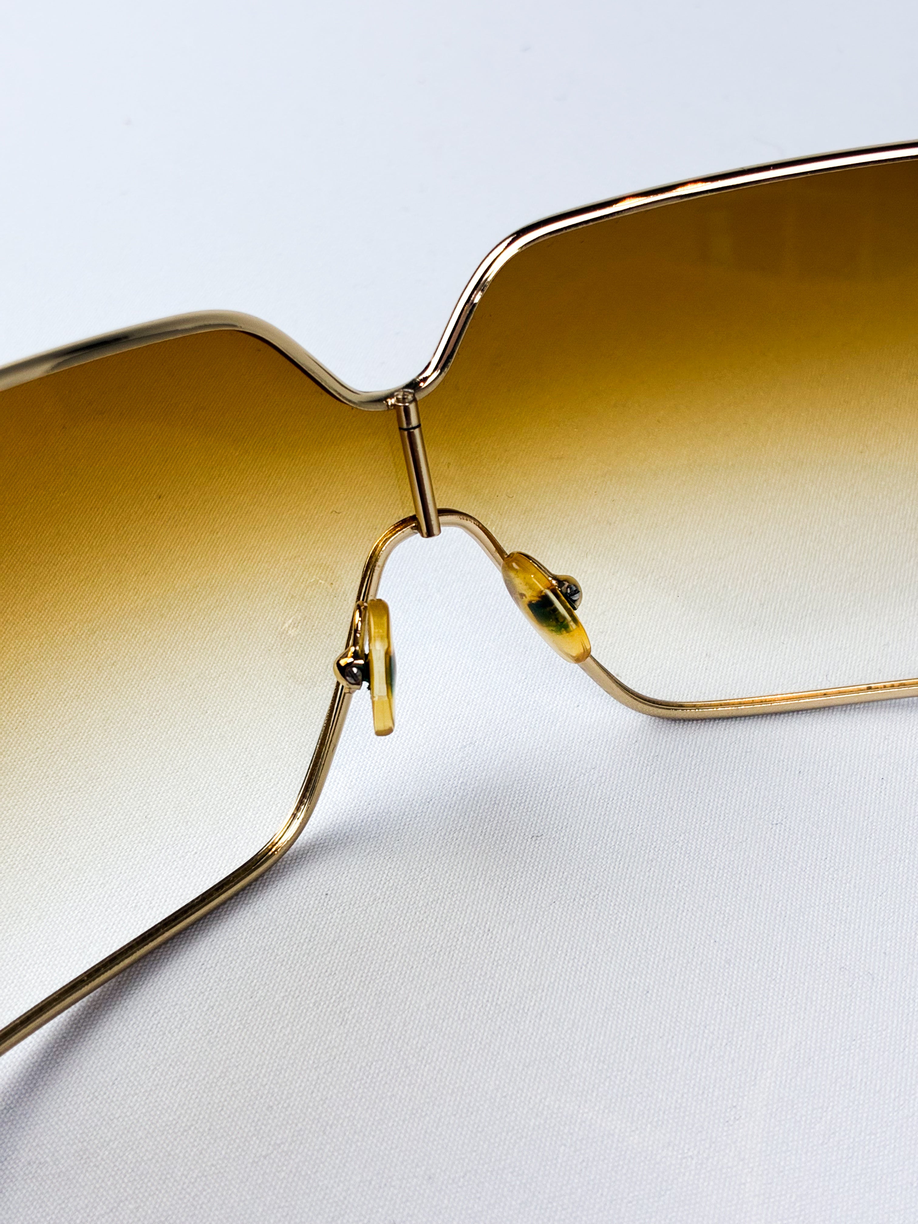 Gianfranco Ferré 2000s Gold Shield Sunglasses with Amber Gradient Lens