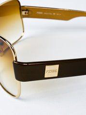 Gianfranco Ferré 2000s Gold Shield Sunglasses with Amber Gradient Lens